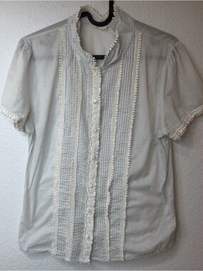 Vintage J.Crew Button Up Shirt Womens 8 Lace Trim Pintuck Lightweight White
